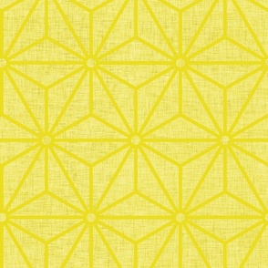 12 Geometric Stars- Japanese Hemp Leaves- Asanoha- Linen Texture on Lemon Lime Yellow Background- Petal Solids Coordinate- Large