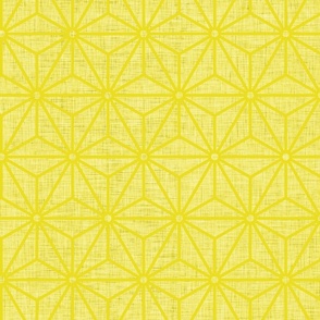 12 Geometric Stars- Japanese Hemp Leaves- Asanoha- Linen Texture on Lemon Lime Yellow Background- Petal Solids Coordinate- Medium