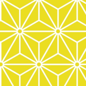12 Geometric Stars- Japanese Hemp Leaves- Asanoha- White on Lemon Lime Yellow Background- Petal Solids Coordinate- Extra Large