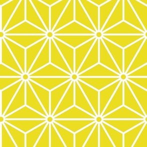 12 Geometric Stars- Japanese Hemp Leaves- Asanoha- White on Lemon Lime Yellow Background- Petal Solids Coordinate- Large