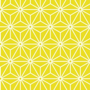 12 Geometric Stars- Japanese Hemp Leaves- Asanoha- White on Lemon Lime Yellow Background- Petal Solids Coordinate- Medium