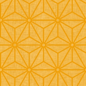 13 Geometric Stars- Japanese Hemp Leaves- Asanoha- Linen Texture on Marigold Orange Background- Petal Solids Coordinate- Large