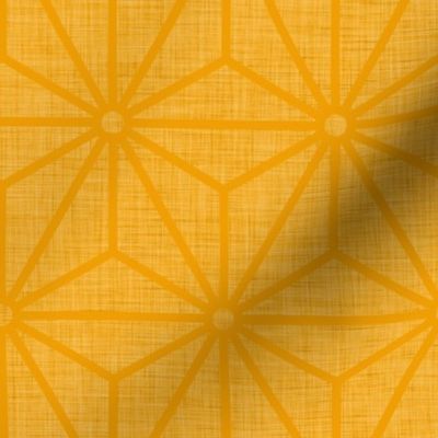 13 Geometric Stars- Japanese Hemp Leaves- Asanoha- Linen Texture on Marigold Orange Background- Petal Solids Coordinate- Medium