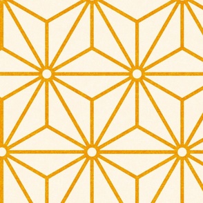 13 Geometric Stars- Japanese Hemp Leaves- Asanoha- Marigold Orange on Off White Background- Petal Solids Coordinate- Extra Large