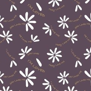 I Am Loved Daisies Flowers - LGBTI Valentines - white on purple - 3.5x3"
