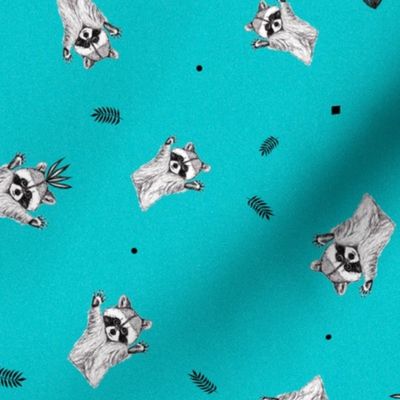 Playful Raccoons - Blue