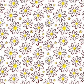 Garmonika - Magic Field Flower - Daisy Whimsycal Moood - Botanical  Ornament -  Red Brown Line Yellow Circle - Small