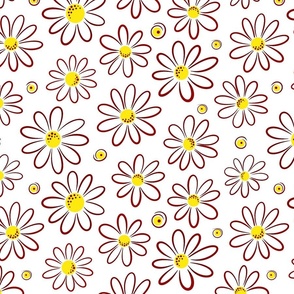 Garmonika - Magic Field Flower - Daisy Whimsycal Moood - Botanical  Ornament -  Red Brown Line Yellow Circle - Middle