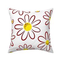 Garmonika - Magic Field Flower - Daisy Whimsycal Moood - Botanical  Ornament -  Red Brown Line Yellow Circle - Mega Large