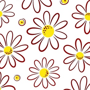 Garmonika - Magic Field Flower - Daisy Whimsycal Moood - Botanical  Ornament -  Red Brown Line Yellow Circle - Mega Large
