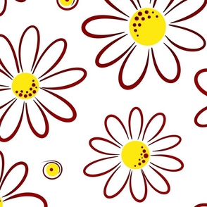 Garmonika - Magic Field Flower - Daisy Whimsycal Moood - Botanical  Ornament -  Red Brown Line Yellow Circle - Huge Mega Large