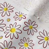 Garmonika - Magic Field Flower - Daisy Whimsycal Moood - Botanical  Ornament -  Red Brown Line Yellow Circle - 2 Smaller