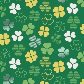 Lucky green yellow shamrocks four-leaf clovers 