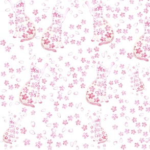 cat and cherry blossom watercolor pattern 