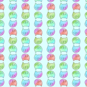 Hand Drawn Rainbow Cat Faces in Teal, Purple, Blue, Green - Large Scale