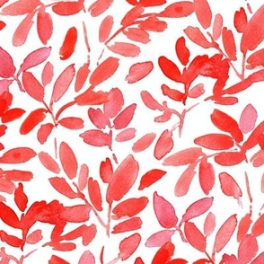 scarlet wild forest - watercolor red leaves - fall autumn painted nature for modern home decor bedding wallpaper b094-1