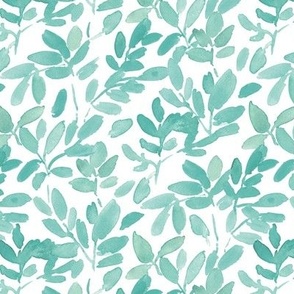 Emerald wild forest - watercolor turquoise leaves - painted teal nature for modern home decor bedding wallpaper b094-4