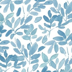 denim blue wild forest - watercolor leaves - painted nature for modern home decor bedding wallpaper b094-5