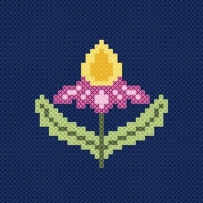 cross stitch coneflower blue background - sized for hoop art