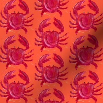 red heart crabs on orange background