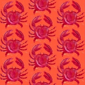 red heart crabs on orange background