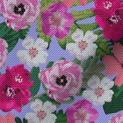pink floral cascade cross stitch