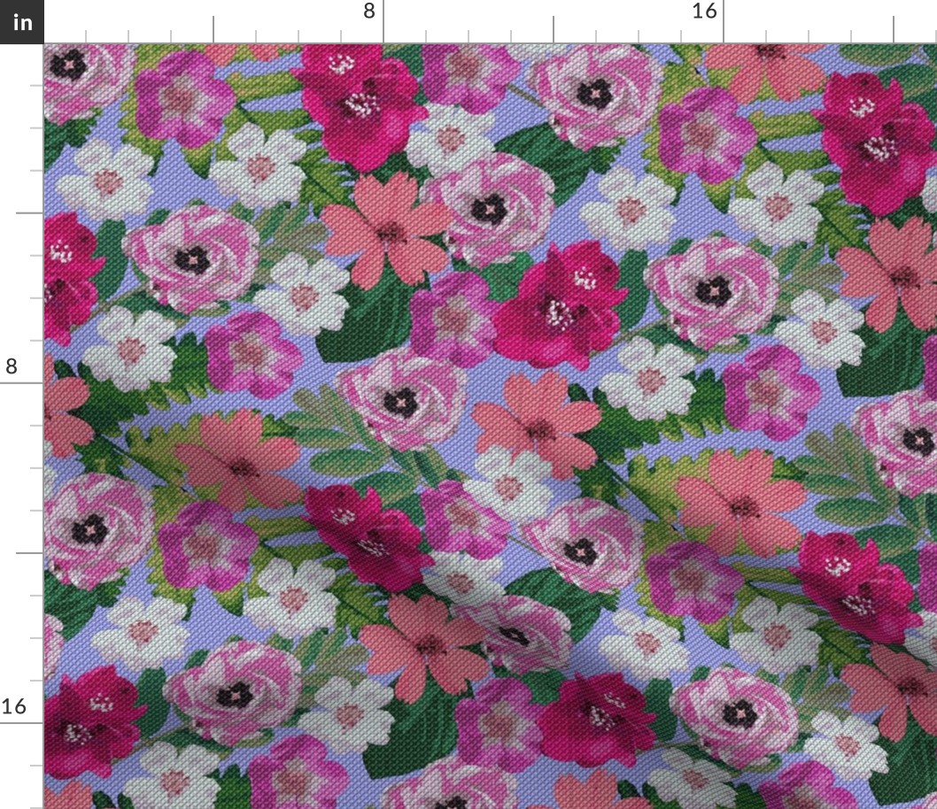 pink floral cascade cross stitch