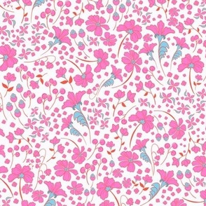 bright pink scattered floral in small scale for fabric quilting