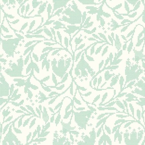 Romantic Cross Stitch Embroidery,  Jade Floral on Ivory_perfect for bedding.  