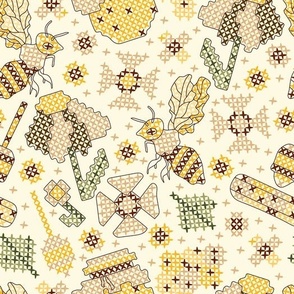Bees and honey Cross stitch - Medium scale