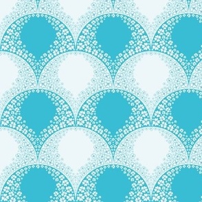small daisies in a  scalloped layout turquoise, teal  and white