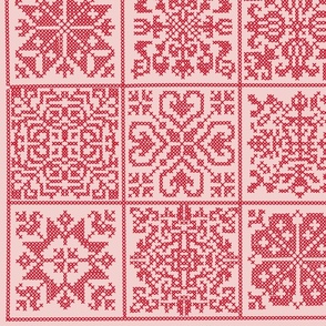 Faux Cross Stitch red on  pink