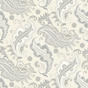 Elegant Paisley Beige White Grey 