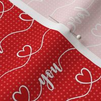 Smaller Scale Love You Handwriting Valentine Script with Hearts White and Red