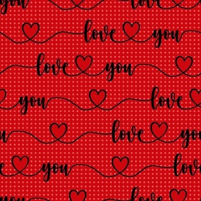 Bigger Scale Love You Handwriting Valentine Script with Hearts Black and Red