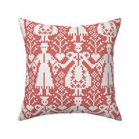 Cross Stitch Embroidery Folk Art Red White