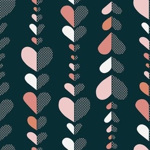 dusty pink and cream white Stacked Valentine hearts on deep teal