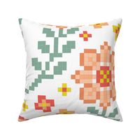 Geometric Floral- Cross Stitch Flowers- Pixel Art- Spring- Extra Large