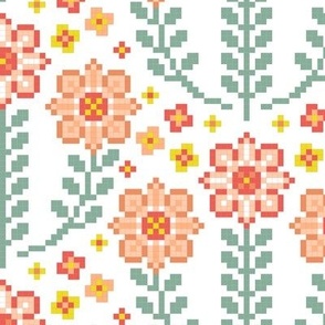 Geometric Floral- Cross Stitch Flowers- Pixel Art- Spring- Medium