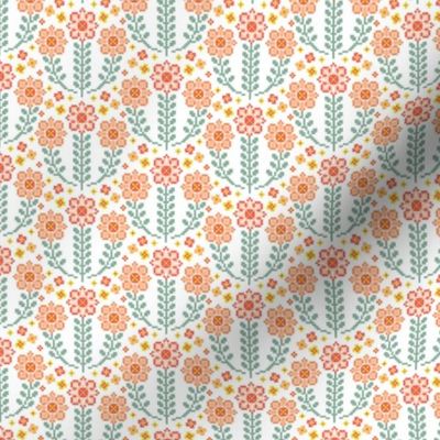 Geometric Floral- Cross Stitch Flowers- Pixel Art- Spring- Mini