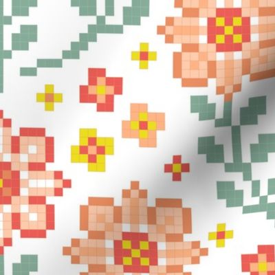 Geometric Floral- Cross Stitch Flowers- Pixel Art- Spring