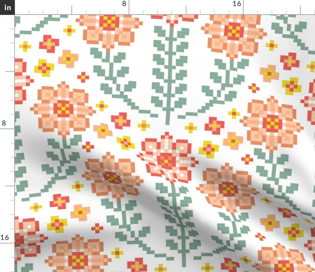 Geometric Floral- Cross Stitch Flowers- Pixel Art- Spring