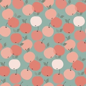 Coral and Peach Fruit  on Light Teal