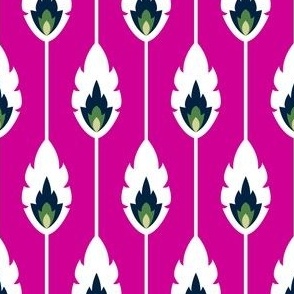 Plume Feathers - White, Navy, Green on Hot Pink