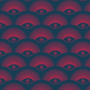 Art Deco Evil Eye - Pantone Viva Magenta on Navy Blue