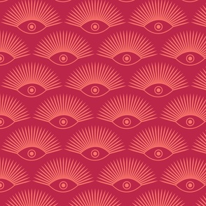 Art Deco Evil Eye - Coral Pink + Teal on Pantone Viva Magenta