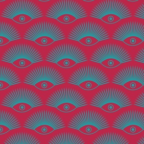 Art Deco Evil Eye - Blue on Pantone Viva Magenta