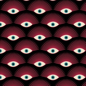 Art Deco Evil Eye - Pantone Viva Magenta + Teal on Black