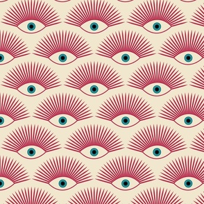 Art Deco Evil Eye - Pantone Viva Magenta + Teal on Neutral Off White