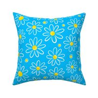 Garmonika - Magic Field Flower - Daisy Whimsycal Moood - Botanical  Ornament -  Golden Yellow White Deep Sky Blue Capri Cyan - Middle